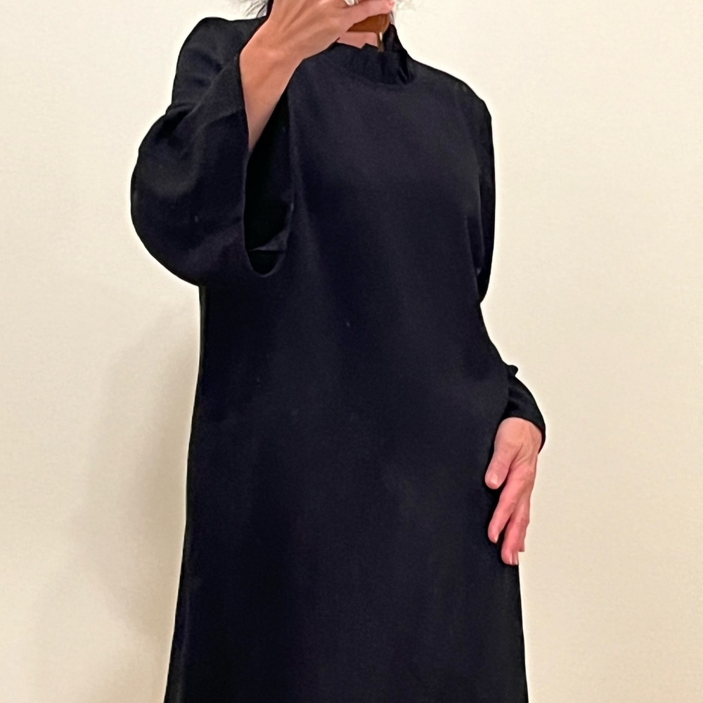 J.Crew black ruffle neck black mini dress size 6 - Picture 4 of 12